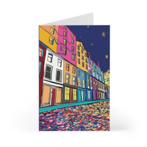 Greeting Cards Set - Vibrant Historic Victoria Street in Edinburgh Illustration (7pck)